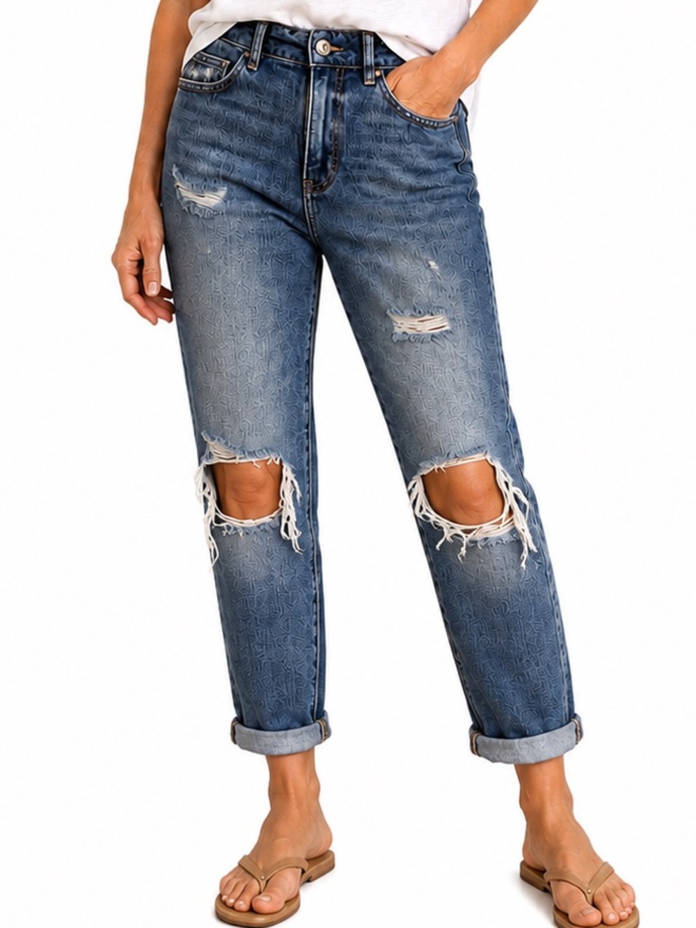 PacSun Distressed Mom Jeans in Medium Blue Wash